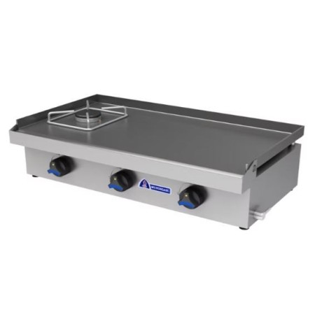 Plancha sobremesa a gas P-850/1-ECO Mundigas de tres fuegos con fuego abierto