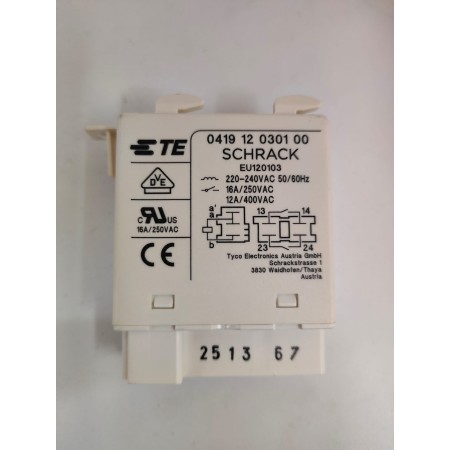 Relé 230V 50/60Hz 16A 2NO