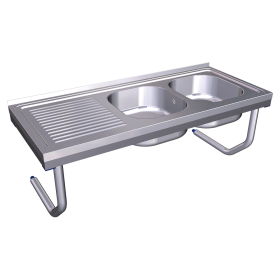 Fregadero colg.c/palomillas 2C,EI 1200x500x450 mm. Dimensiones cubeta 340x370x150 mm.