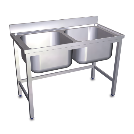 Fregadero con soporte 2C 800x500x850 mm. Dimensiones cubeta 340x370x150 mm.