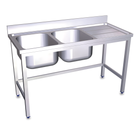 Fregadero con soporte 2C,ED 1200x500x850 mm. Dimensiones cubeta 340x370x150 mm.