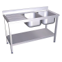 Fregadero c/soporte c/entre.2C,EI 1200x500x850 mm. Dimensiones cubeta 340x370x150 m.