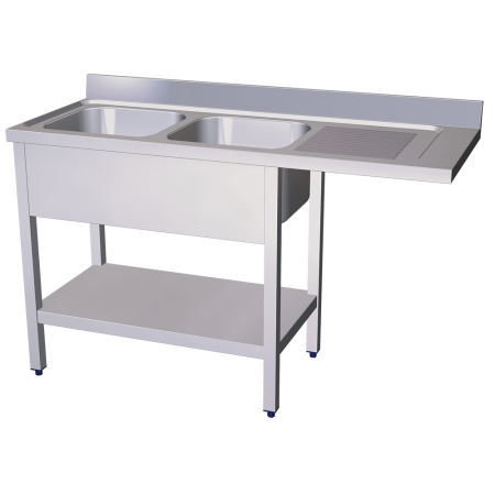 Fregadero para lavavajillas 2C,ED 1600x600x890 mm. Dimensiones cubeta 500x400x250 mm