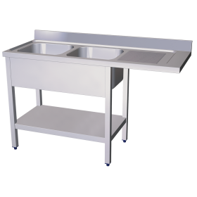 Fregadero para lavavajillas 2C,ED 1600x700x890 mm. Dimensiones cubeta 500x400x250 mm
