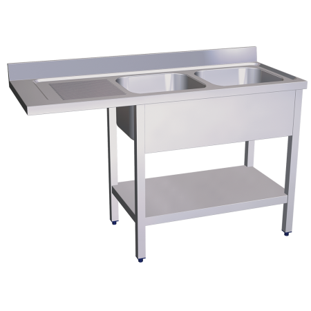 Fregadero para lavavasos 2C,EI 1400x550x850 mm. Dimensiones cubeta 330x330x200 mm.