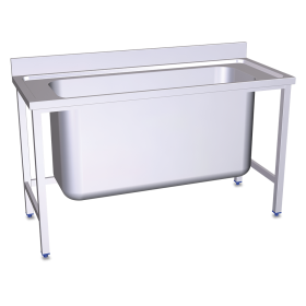 Fregadero con soporte 1C 1200x600x850 mm. Dimensiones cubeta 1060x420x350 mm.