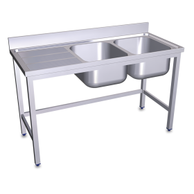 Fregadero con soporte 2C,EI 2000x600x850 mm. Dimensiones cubeta 600x500x320 mm.