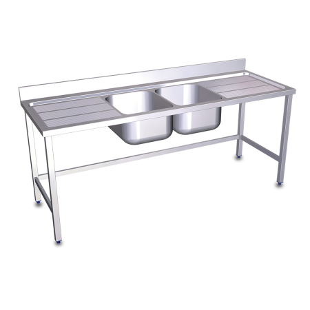 Fregadero con soporte 2C,2E 2000x600x850 mm. Dimensiones cubeta 500x400x250 mm.