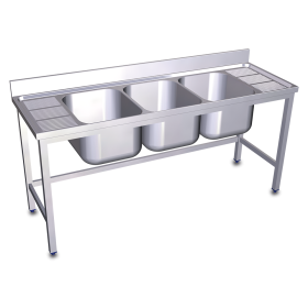 Fregadero con soporte 3C,2E 1800x600x850 mm. Dimensiones cubeta 500x400x300 mm.