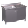 Fregadero c/ptas.abatibles 1C,ED 1300x700x850 mm. Dimensiones cubeta 500x500x300 mm.