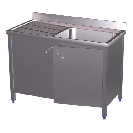 Fregadero c/ptas.abatibles 1C,EI 1300x700x850 mm. Dimensiones cubeta 500x500x300 mm.