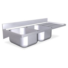 Fregadero colg. c/cartelas 2C,ED 1400x600x275 mm. Dimensiones cubeta 500x400x250 mm.