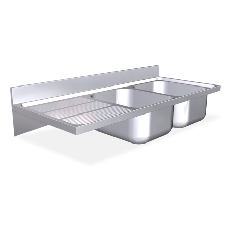Fregadero colg. c/cartelas 2C,EI 1400x600x275 mm. Dimensiones cubeta 500x400x250 mm.