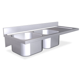 Fregadero colg. c/cartelas 2C,ED 1400x550x215 mm. Dimensiones cubeta 400x400x250 mm.