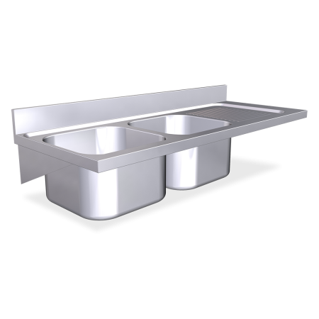 Fregadero colg. c/cartelas 2C,ED 1400x550x215 mm. Dimensiones cubeta 400x400x250 mm.