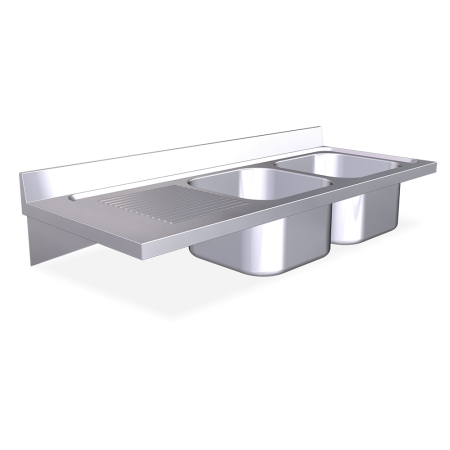 Fregadero colg. c/cartelas 2C,EI 1400x550x215 mm. Dimensiones cubeta 400x400x250 mm.