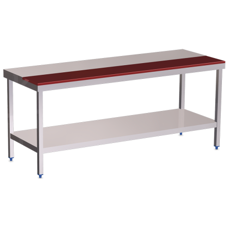 Mesa prepar.central fb.roja c/ent.1500x700x850 mm.