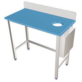 Puesto pescadero fb. azul 30 mm. 1000x500x880 mm. Con peto de metacrilato y cuchillero
