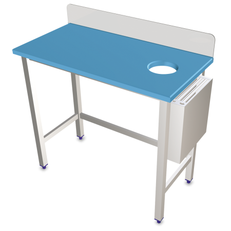Puesto pescadero fb. azul 30 mm. 1000x500x880 mm. Con peto de metacrilato y cuchillero