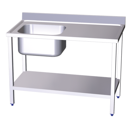Mesa mural de Chef c/entrep. cubeta izda. 1200x700x850 mm. Dimensiones cubeta 500x500x300 mm.