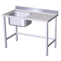 Mesa mural de Chef s/entrep. cubeta izda. 1200x600x850 mm. Dimensiones cubeta 500x400x250 mm.