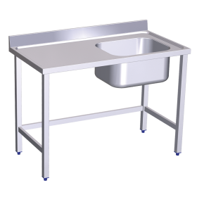 Mesa mural de Chef s/entrep. cubeta dcha. 1200x600x850 mm. Dimensiones cubeta 500x400x250 mm.