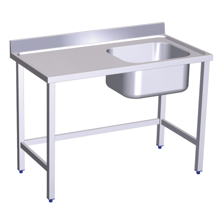 Mesa mural de Chef s/entrep. cubeta dcha. 1200x600x850 mm. Dimensiones cubeta 500x400x250 mm.