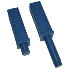 Taco de plástico azul c/regulador altura especial 40x40 mm. Altura mínima: 28 mm. Altura máxima: 107 mm.