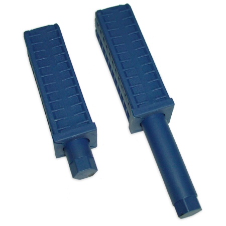 Taco de plástico azul c/regulador altura especial 40x40 mm. Altura mínima: 28 mm. Altura máxima: 107 mm.
