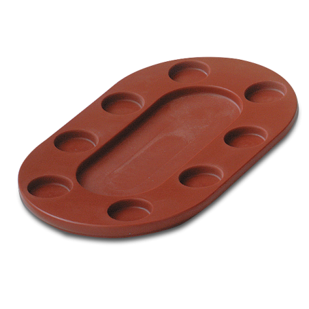 Tabla ovalada para 8 salsas fibra roja 410x250x20 mm.