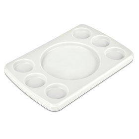 Tabla rectangular para 6 salsas fibra blanca 300x200x20 mm.