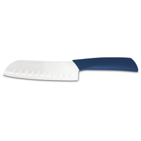 Santoku cerámica blanca, mango azul 120 mm.