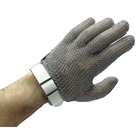 Guante color blanco ambidiestro, talla S, 5 dedos, malla de acero inoxidable