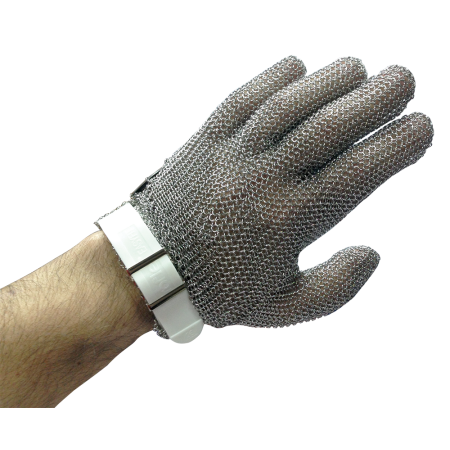 Guante color blanco ambidiestro, talla S, 5 dedos, malla de acero inoxidable
