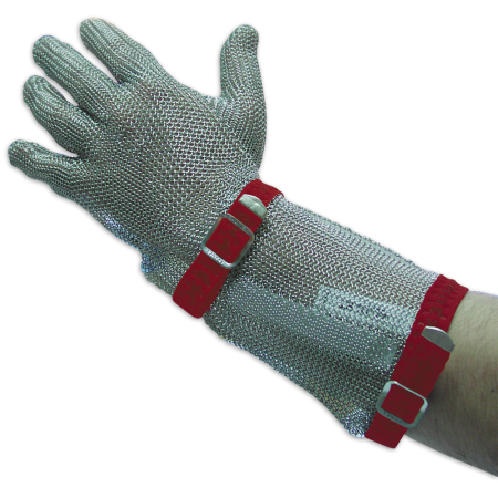 Guante largo color azul ambidiestro, talla L, 5 dedos malla de acero inox.
