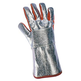 Guante anticalórico aluminizado para salpicaduras (par), talla única Piel con recubrimiento de kevlar aluminizado.