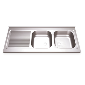 Fregadero 1200x500 2 cubetas y 1 escurridor izqda. dimensiones cubetas 340x370x150 mm.