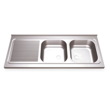 Fregadero 1200x500 2 cubetas y 1 escurridor izqda. dimensiones cubetas 340x370x150 mm.