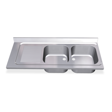 Fregadero 1400x550 2 cubetas y 1 escurridor izqda. dimensiones cubeta 400x400x250 mm.