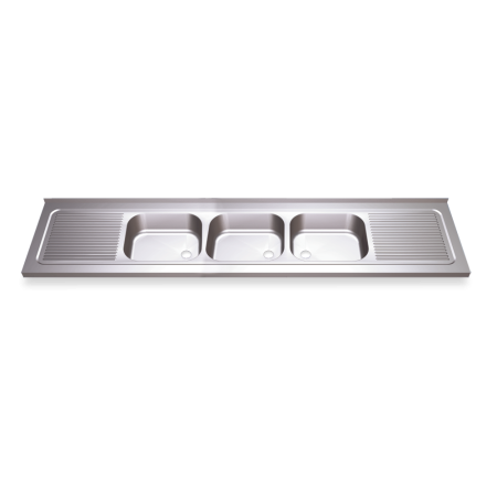 Fregadero 1800x600 3 cubetas y 2 escurridores dimensiones cubeta 500x400x300 mm.