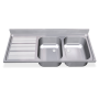 Fregadero 1400x700 2 cubetas y 1 escurridor izqda. dimensiones cubeta 500x400x250 mm.