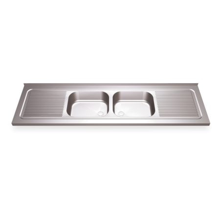 Fregadero 2000x700 2 cubetas y 2 escurridores dimensiones cubeta 500x400x250 mm.