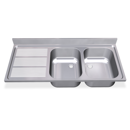 Fregadero 1600x700 2 cubetas y 1 escurridor izqda. dimensiones cubeta 500x400x250 mm.
