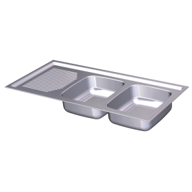 Fregadero para encastrar 1160x500 dos cubetas y escurridor izda. Dimensiones cubetas: 330x360x160 mm.