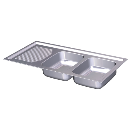 Fregadero para encastrar 1160x500 dos cubetas y escurridor izda. Dimensiones cubetas: 330x360x160 mm.