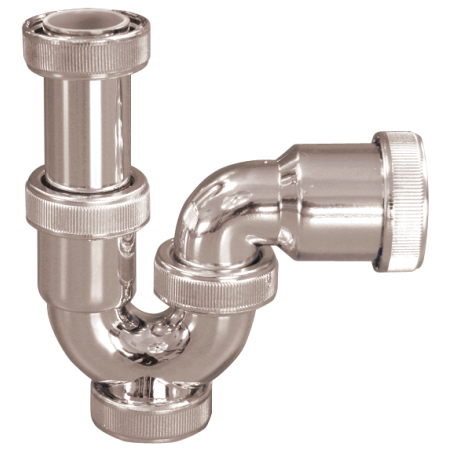 Sifón curvo 1 1/2" - 1 1/2" PVC, acabado cromado Altura: 135 a 335 mm.