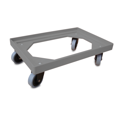 Plataforma rodante para cubetas 620x420x100 mm. Para cubetas de 600x400 mm. Ruedas giratorias de poliamida y banda de goma.