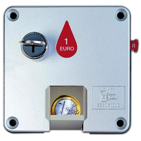 Cerradura de retorno de monedas para puerta derecha Dimensiones: 110x110x16.8 mm.