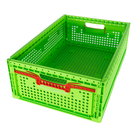 Cesta perforada plegable verde 600x400x200 mm.