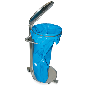 Contenedor porta-bolsas inox. con tapa y ruedas ø400x860 mm.